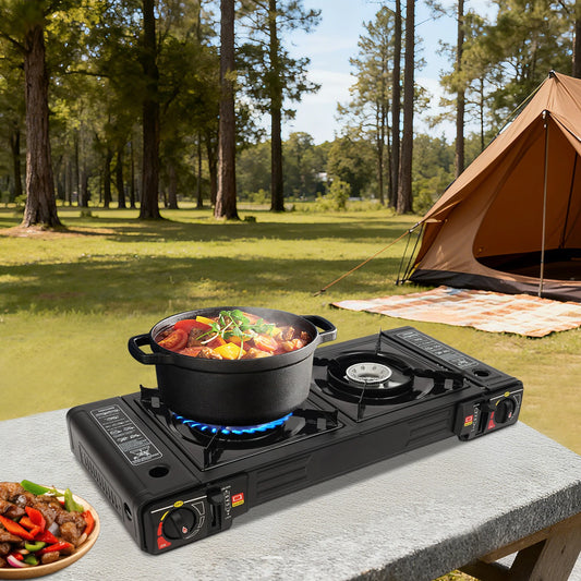 Portable Dual-Burner Camping Stove With Carrying Case 2500W Per Burner