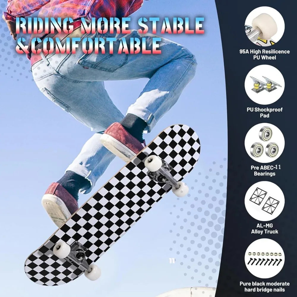 SHXI Pro Complete Skateboard For Beginners And All Skill Levels