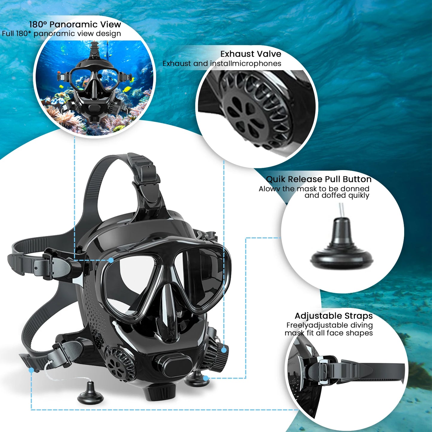 TUDIVING Full Face Diving Mask With Camera Mount