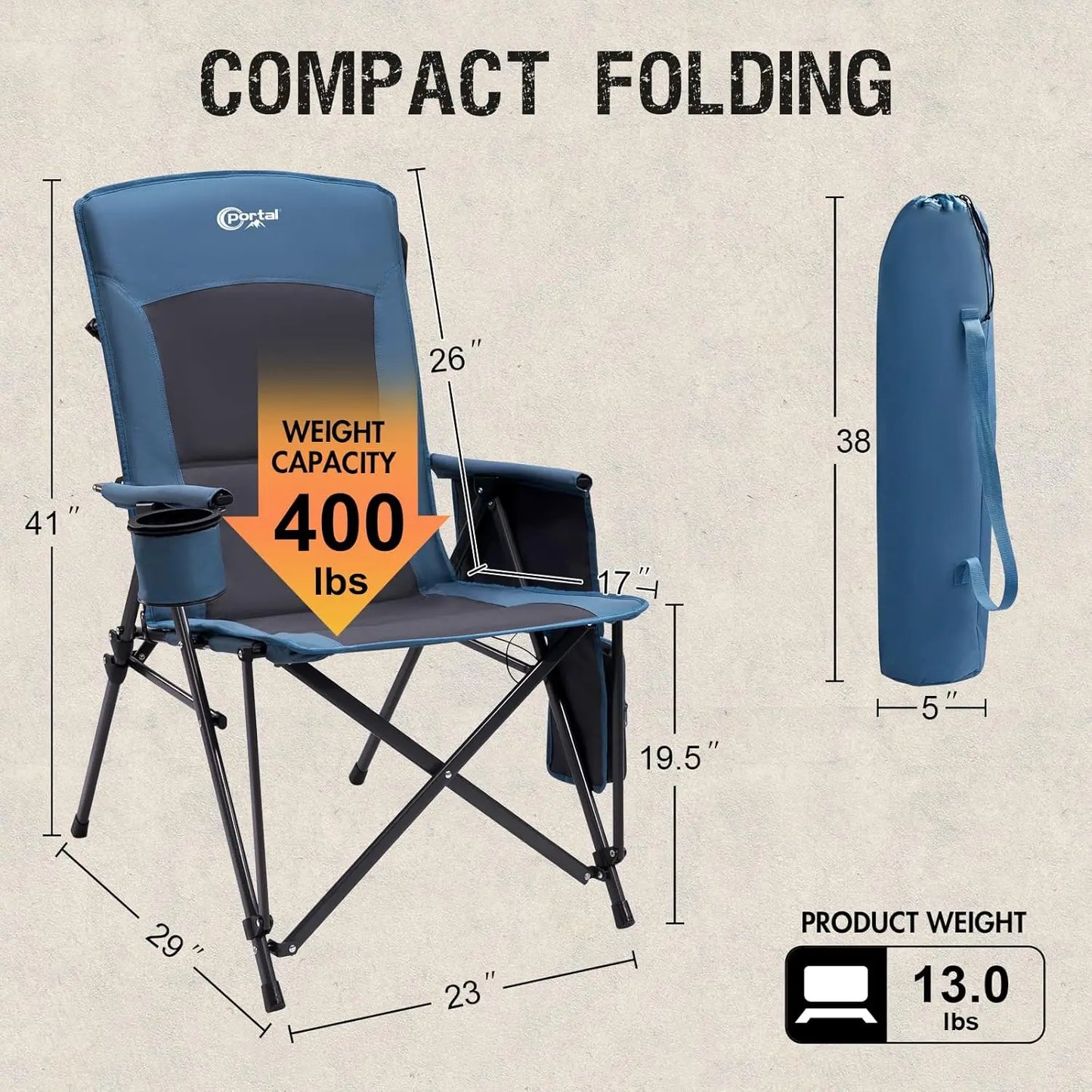 Heated Folding Camping Chair for Adults 400 Lb Capacity