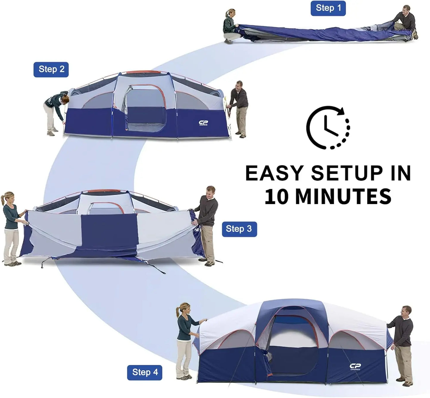 Family Camping Tent Waterproof Double Layer With Mesh Windows Room Divider