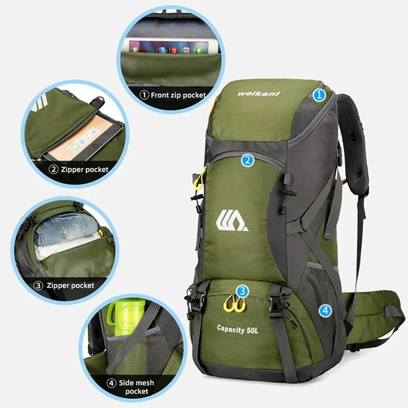 Scione Waterproof Travel Backpack Unisex For Outdoor Hiking And Camping