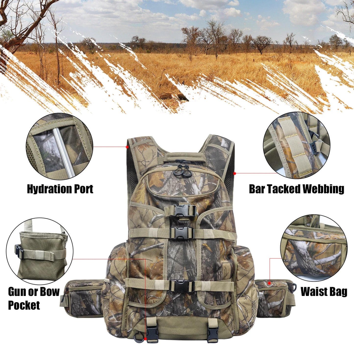 West Tune Hunting Backpack Camouflage With Gun Bow Pocket