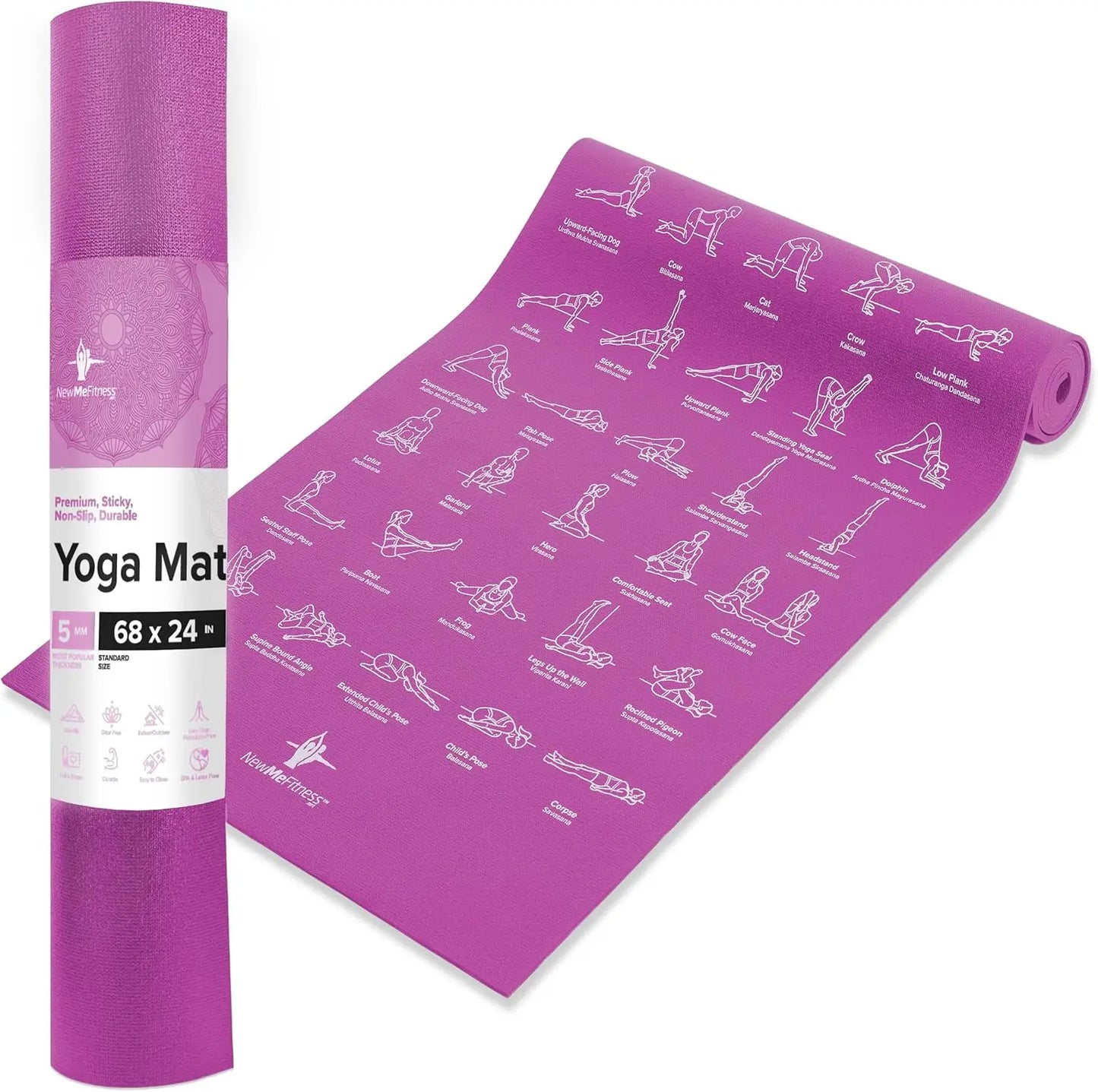 Non Slip Yoga Mat With 70 Pose Illustrations For Pilates And Stretching