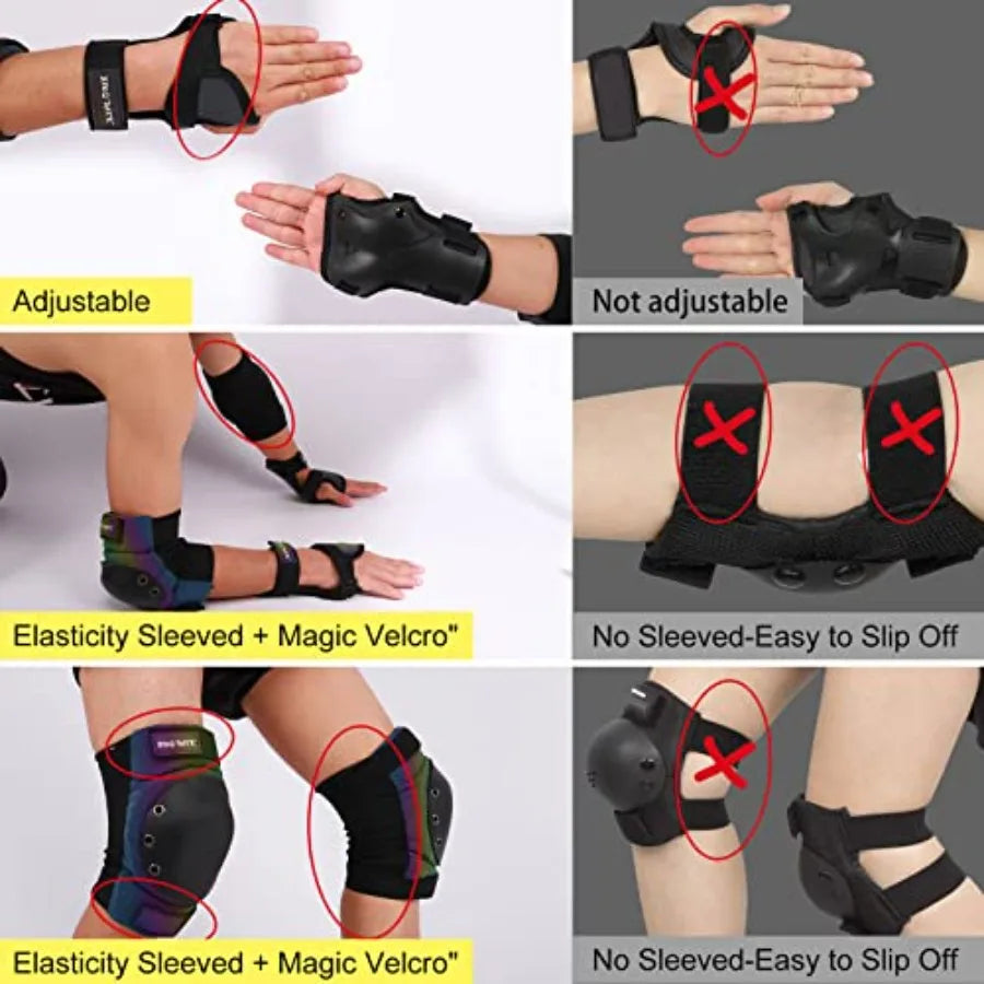 3 in 1 Knee and Elbow Pads with Wrist Guards for Skateboard Roller Skates Skating Scooter Inline Skates Cycling Adult Youth Pro