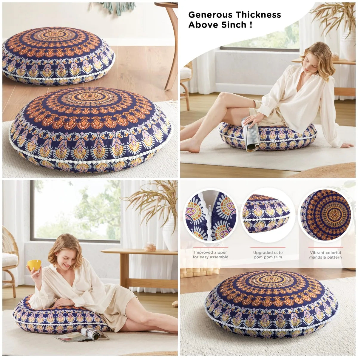 YTYIN Floor Pillows Set of 2 Memory Foam Meditation Cushions