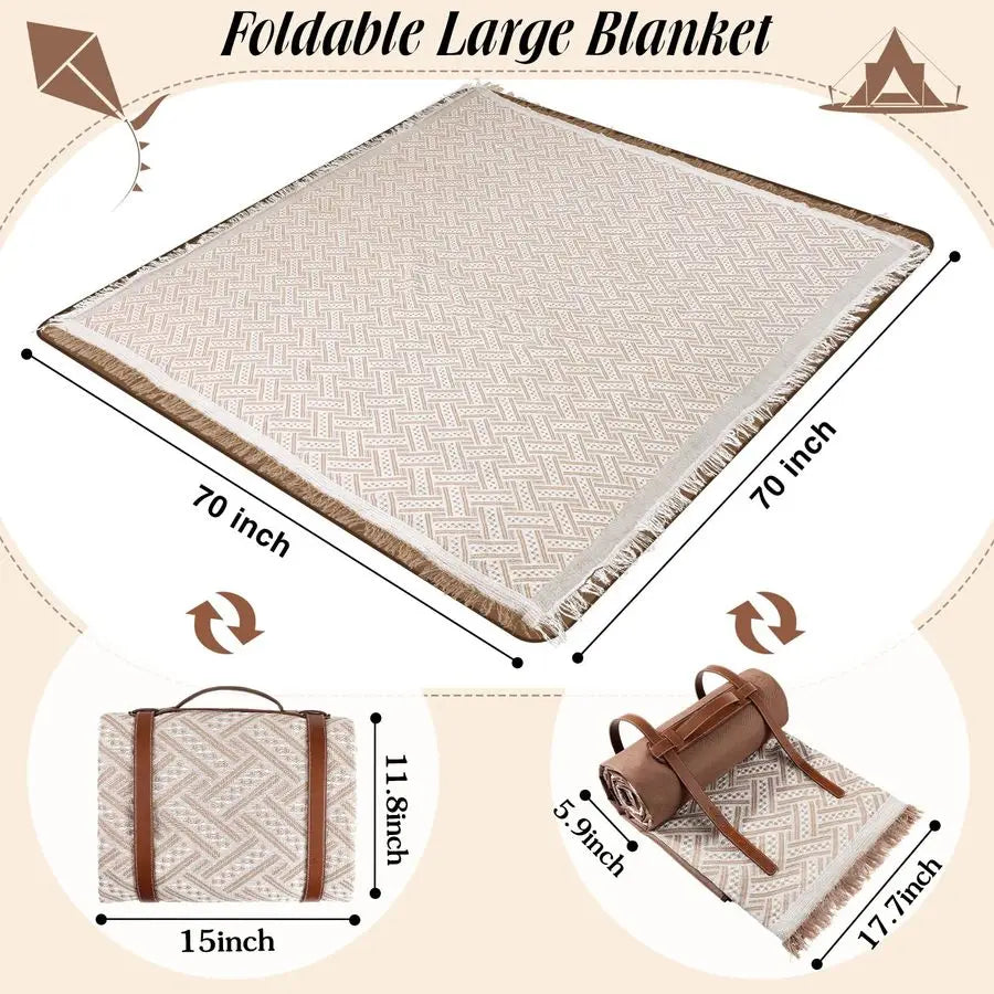 Waterproof Picnic Blanket Outdoor Foldable Two In One Beach Mat Carry Strap