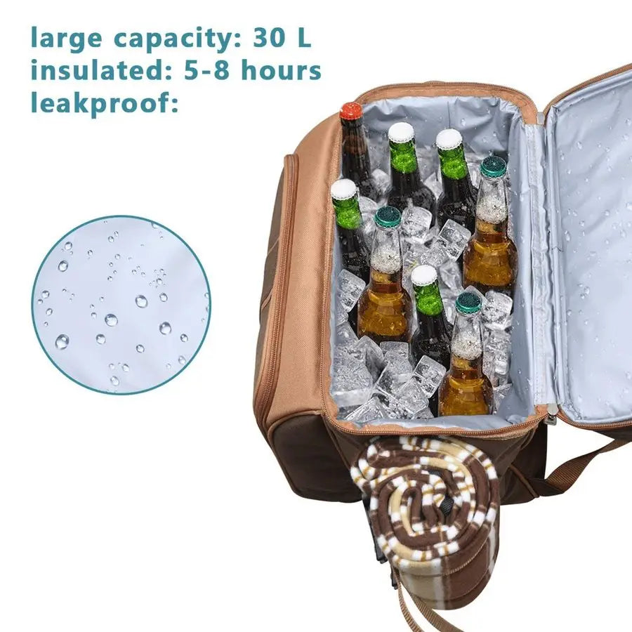 Picnic Basket Backpack For Two With Insulated Cooler Compartments