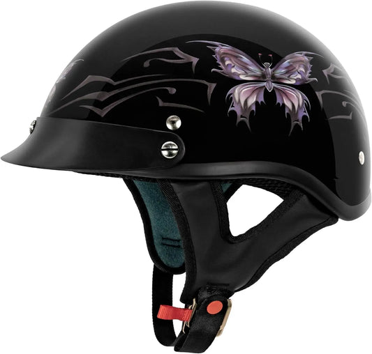 Intricate Butterfly Motorcycle Half Helmet For Safety And Style