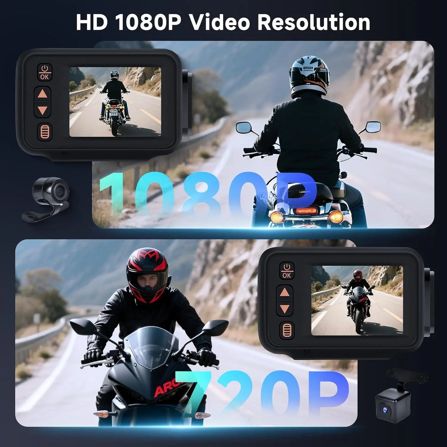 XMSJ Motorcycle Dash Cam Dual Lens 1080P GPS Display Waterproof