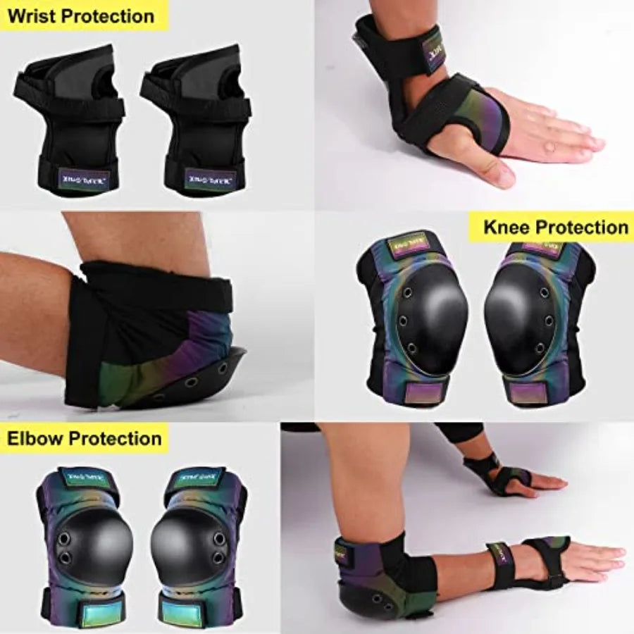 3 in 1 Knee and Elbow Pads with Wrist Guards for Skateboard Roller Skates Skating Scooter Inline Skates Cycling Adult Youth Pro