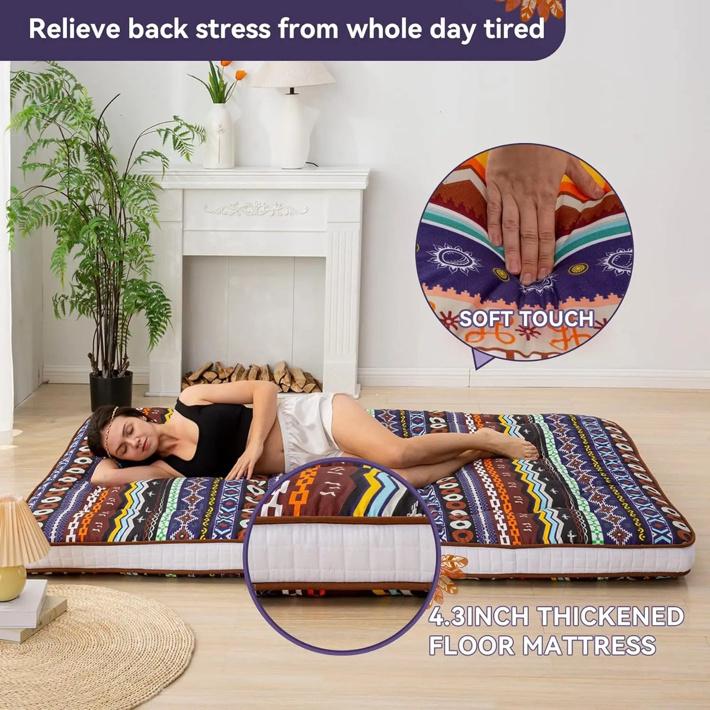 Extra Thick Japanese Floor Futon Mattress Roll-Up For Travel