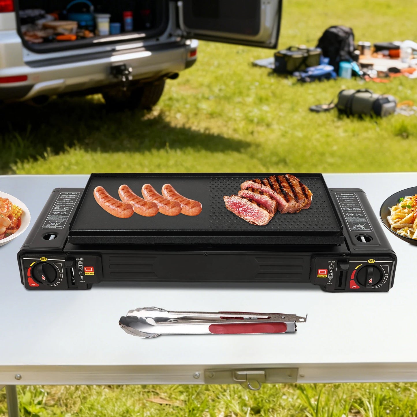 Portable Dual-Burner Camping Stove With Carrying Case 2500W Per Burner