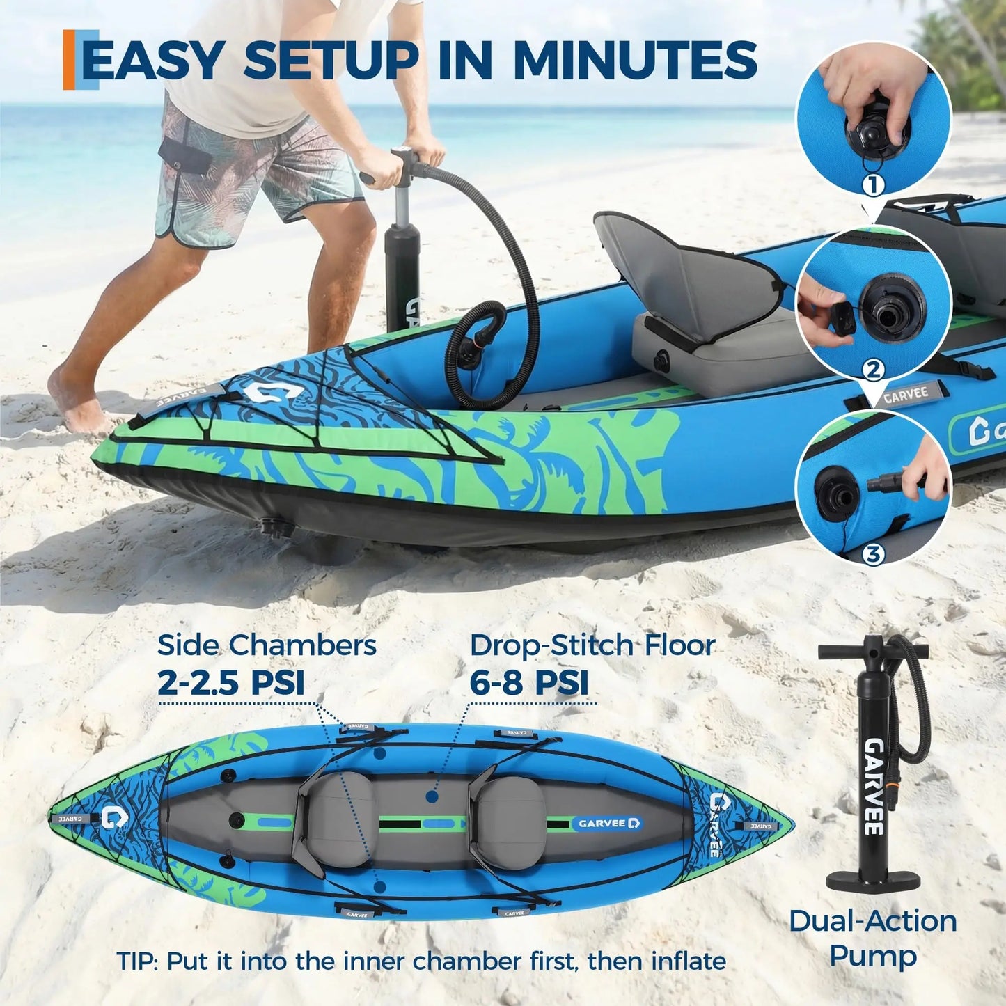 Two Person Inflatable Kayak With Padded Seats And Accessories