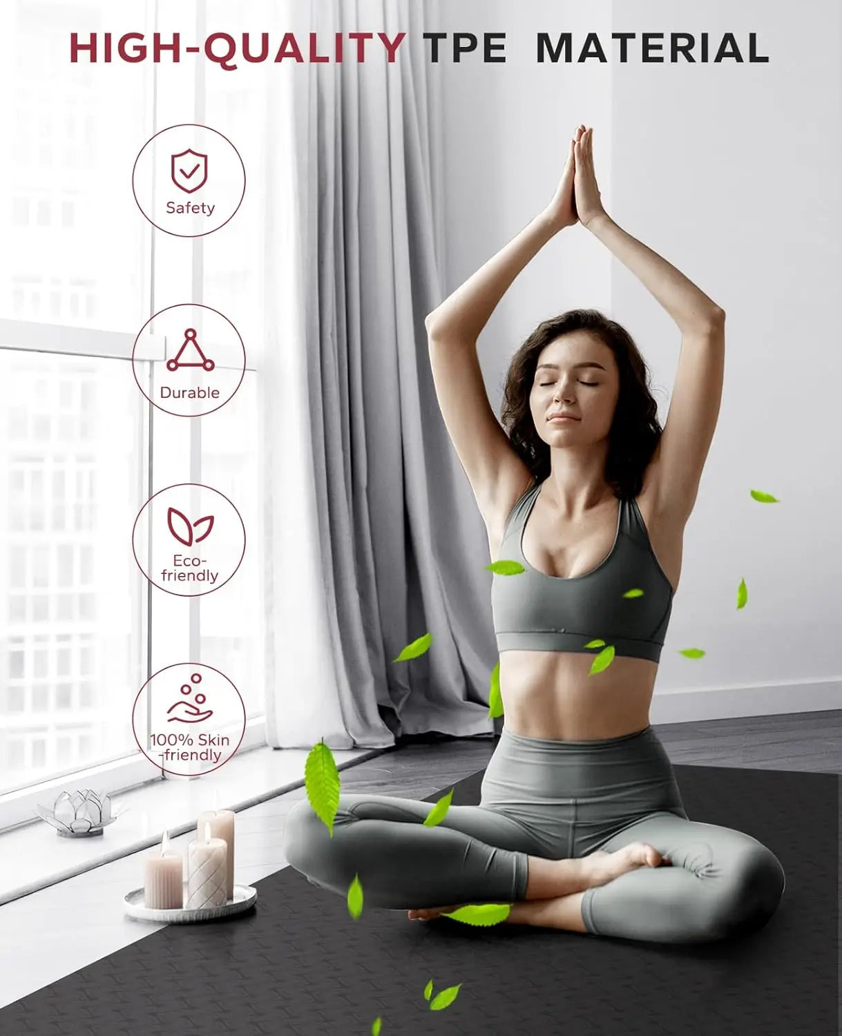 Extra Wide Non Slip Yoga Mat With Resistance Bands