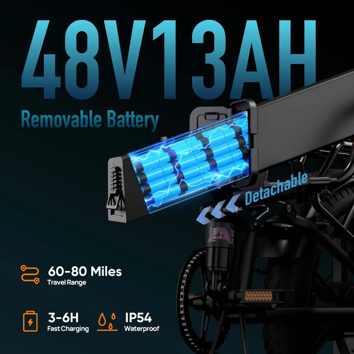 URLIFE Peak 1500W Foldable Electric Mountain Bike Removable Battery