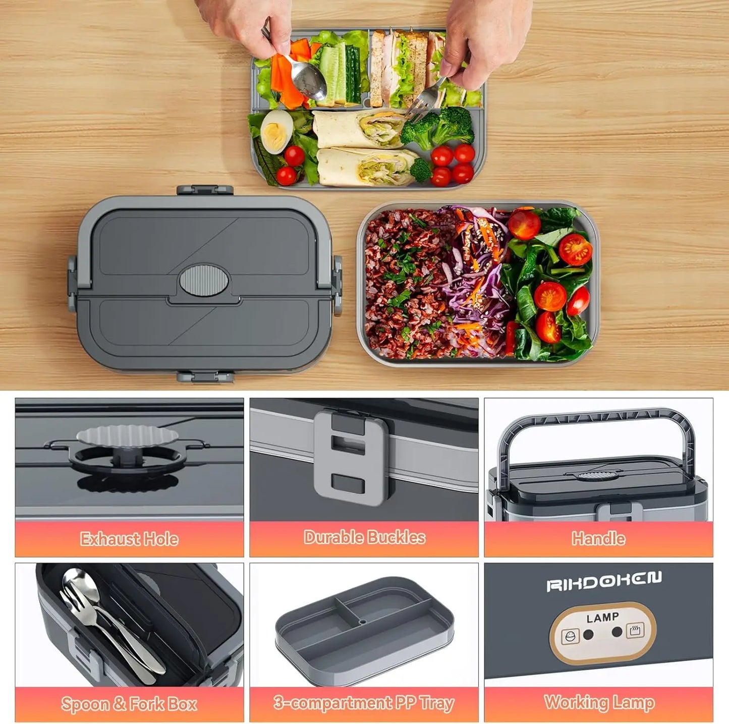 XMSJ Electric Lunch Box Heater 12V 24V 110V Stainless Steel