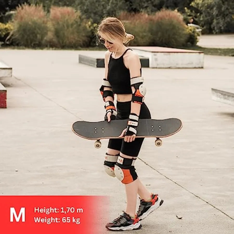 Skating Protective Gear 6pc Set for Adults Knee Elbow Wrist Guards