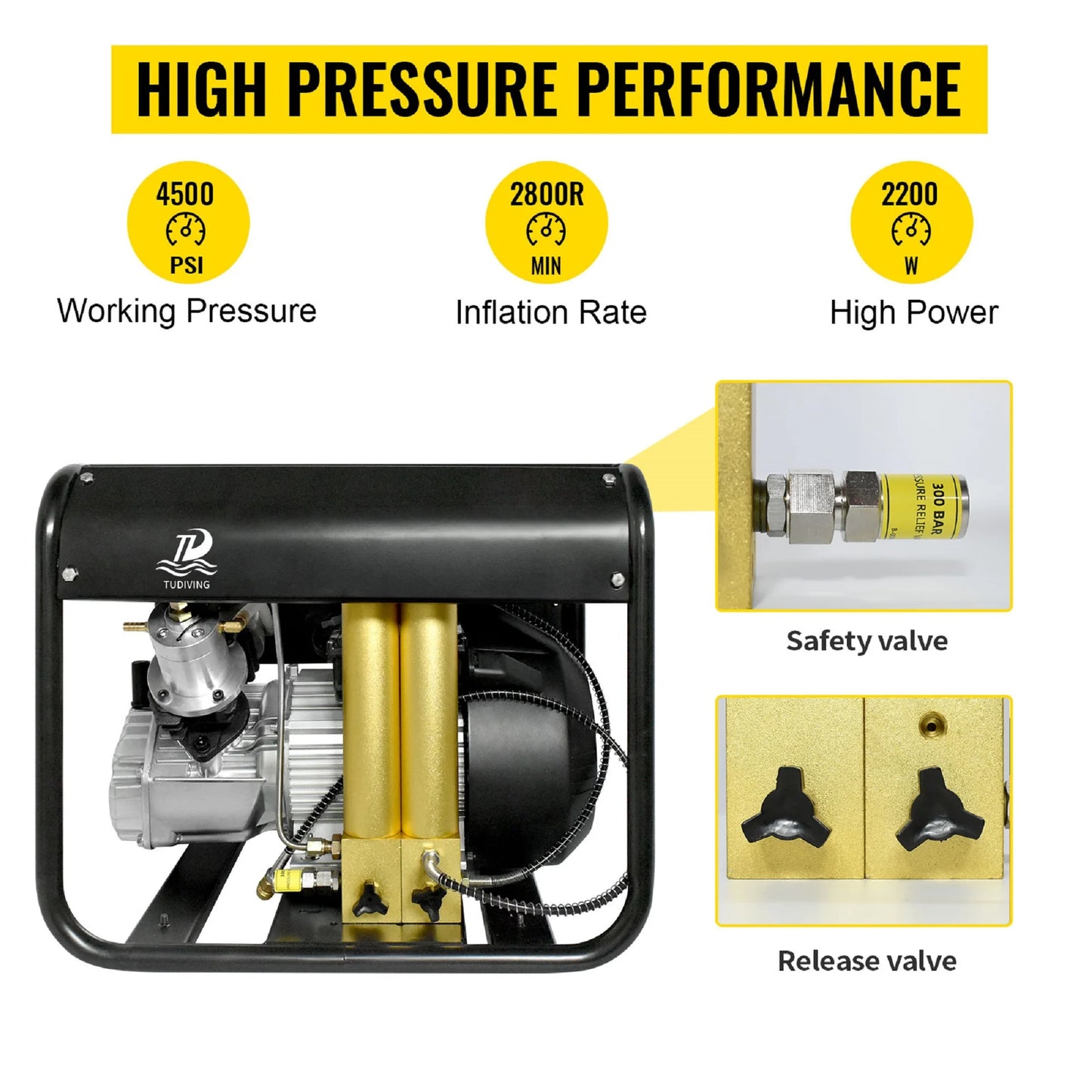 TUDIVING Portable Scuba Air Compressor 4500 PSI PCP