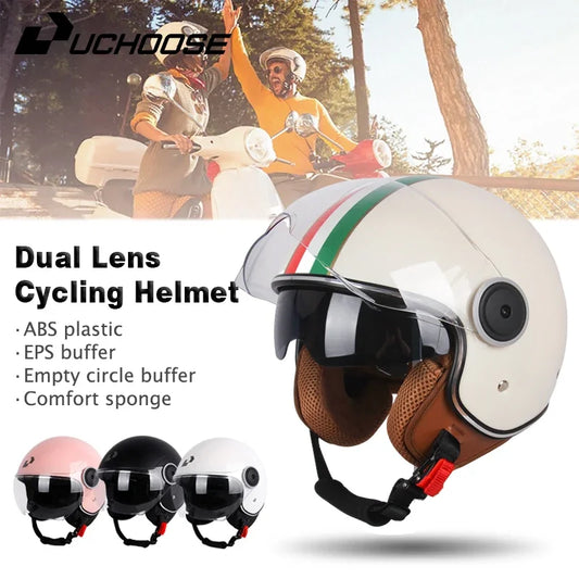 UCHOOSE Unisex Motorcycle Half Helmet With Dual Lens Visor