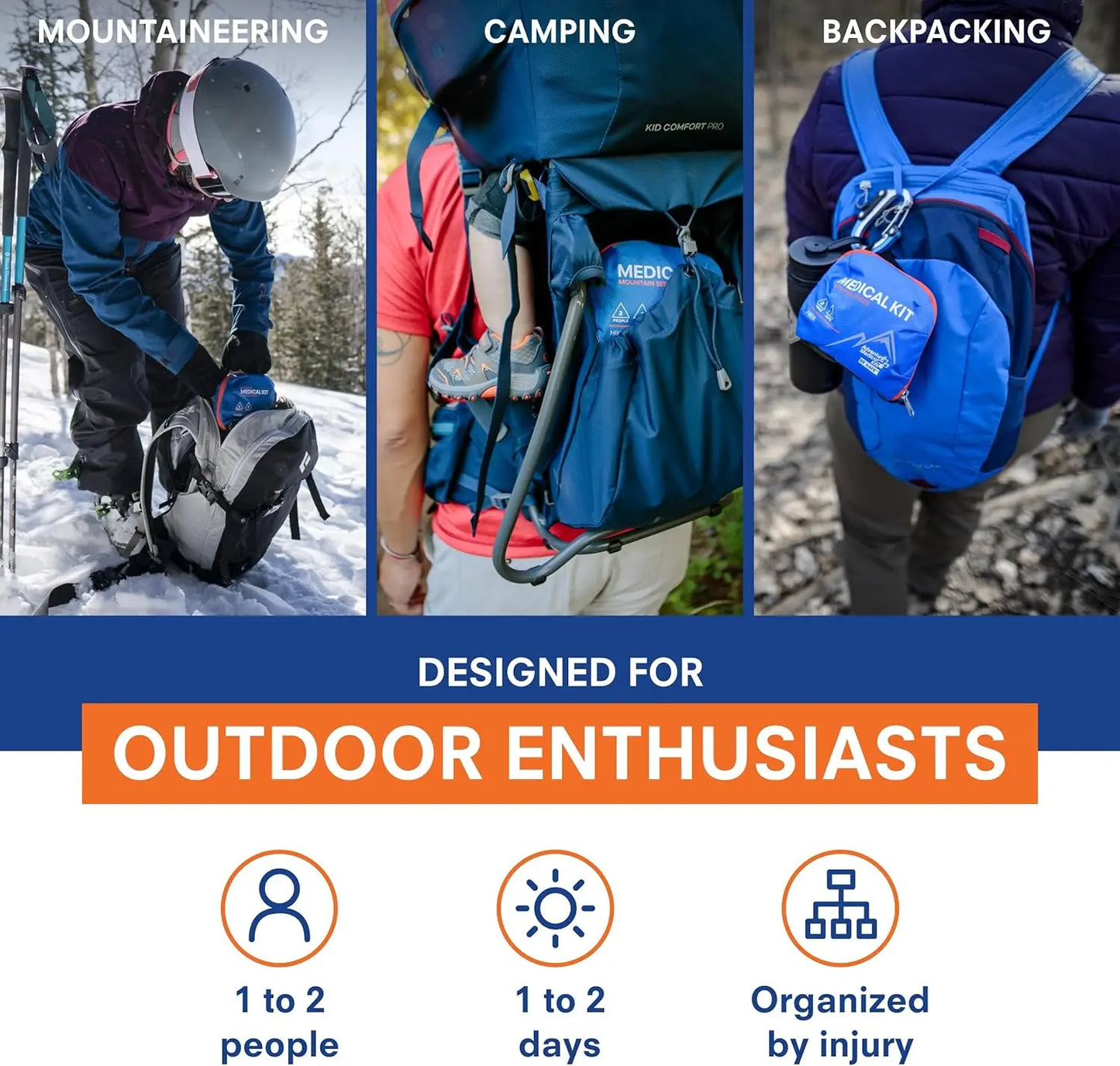 Emergency First Aid Kit For Hiking Adventures With Trauma Pad And Guide