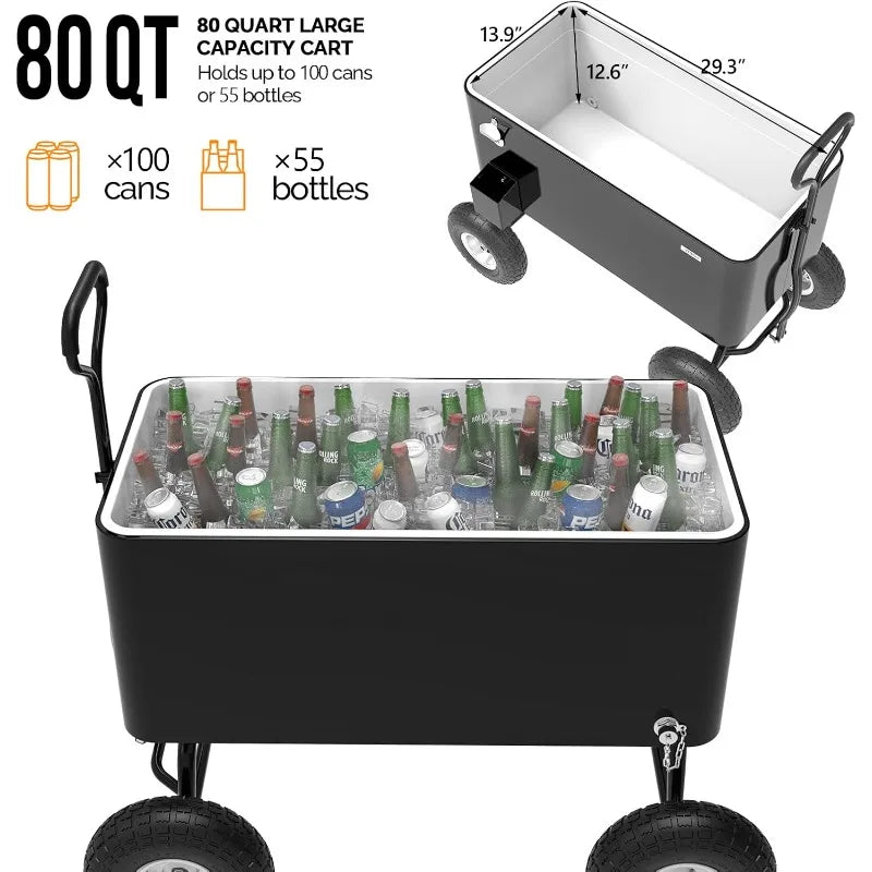 YTYIN Wagon Rolling Cooler With Long Handle And Wheels