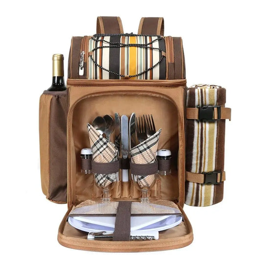 Picnic Basket Backpack For Two With Insulated Cooler Compartments