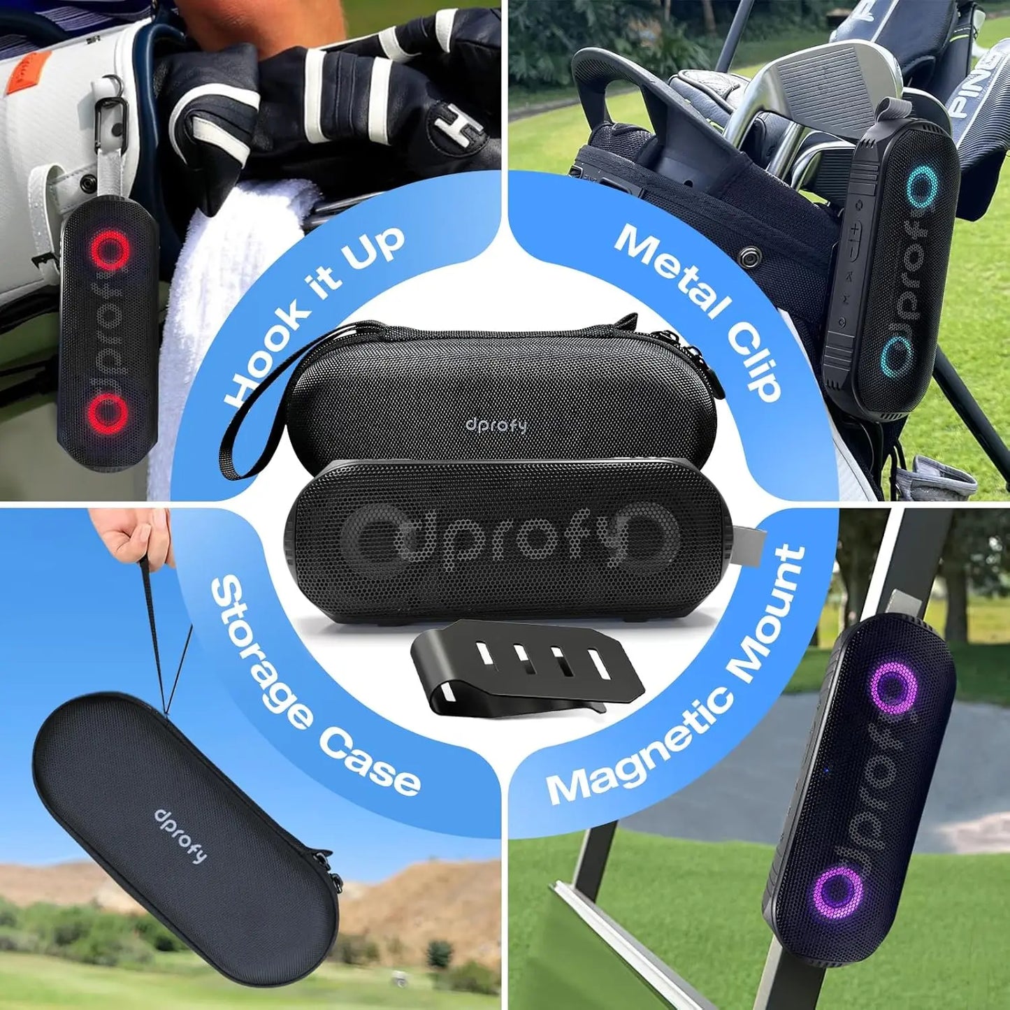 Magnetic Bluetooth Golf Speaker Waterproof Portable Stereo Rich Bass